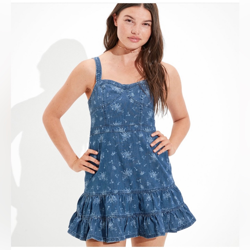 SOLD American Eagle Corset Fit & Flare Mini Denim Dress